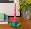 Enamel flat flower candle holder - dark green