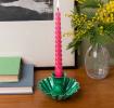 Enamel cupped flower candle holder - Dark green
