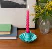 Enamel cupped flower candle holder - Aqua