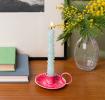Enamel chamberstick candle holder - Vibrant pink
