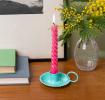 Enamel chamberstick candle holder - Aqua