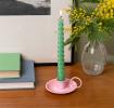 Enamel chamberstick candle holder - Pink