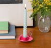 Enamel heart chamberstick candle holder - Vibrant pink