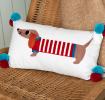 Embroidered cushion with pom poms - Sausage Dog