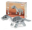 completed diplodocus model alongside the packaging