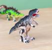 Tyrannosaurus rex with green Stegosaurus in the back