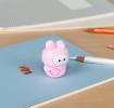 pink bunny shaped pencil sharpener with coloured pencils placed beside