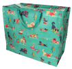 Large rectangular storage bag printed with dogs in Christmas-themed outfits, with handles