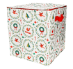 Cube-shaped storage bag with festive Christmas illustrations, featuring a red side handle