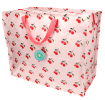 large rectangular bag with a cherry pattern on a light pink background
