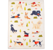 Cotton tea towel featuring an illustration of various dog breeds in playful poses