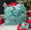 Large rectangular storage bag printed with dogs in Christmas-themed outfits, with handles