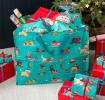 Large rectangular storage bag printed with dogs in Christmas-themed outfits, with handles