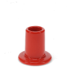 Red ceramic candle holder with a cylindrical shape and wide flat base