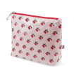 Wash bag in pink featuring colourful illustrations of red cherry print 