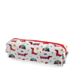 Pencil case in white featuring colourful illustrations of sausage dog 
