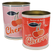 Two retro-style cherry-themed storage tins, one pink and one red,