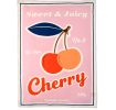 Cotton tea towel featuring a cherry print with pink background