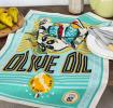 cotton tea towel featuring olive oil and birds print 