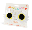 funglasses with a white daisy-shaped frame and dark lenses with packaging