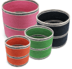 Four woven storage baskets in varying sizes and colours