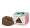 Brown swirl poo-shaped novelty eraser next to its packaging
