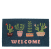 Colourful doormat featuring different pot of plant and welcome letter print 