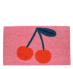 doormat featuring red cherry print in a pink background