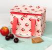 Cherry design insulated lunch bag showing fruit on the side