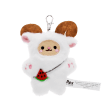 Yeti-shaped plush keyring with pink ears and paws, a watermelon accessory with metal clasp