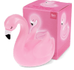 Pink flamingo night light shown next to the packaging box