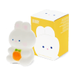 White bunny night light with an orange carrot, shown next to its yellow packaging box