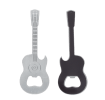 Guitar-shaped fridge magnets with built-in bottle openers, one in silver and one black