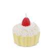Yellow cupcake-shaped candle with a decorative strawberry on top