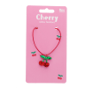 Children’s necklace with red cord and sparkling cherry pendant in packaging
