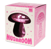 Pink disco mushroom table lamp in a pink box with cut-out window.