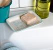Rectangular ceramic soap dish with a light blue border and printed text 'Salle de bain' 