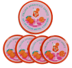 Four round coaster with Italian Aperitivo Spritz design and storage tin