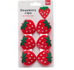 Pack of six strawberry-shaped bag clips in red with green leaves