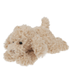 Light brown plush dog toy lying down with floppy ears and soft fur