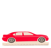 A red ruler shaped like a car with measurement markings along the bottom edge