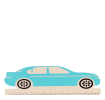 A blue ruler shaped like a car, with measurement markings along the bottom edge