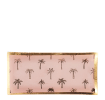 Rectangular trinket dish with gold rim and palm tree pattern on a pink background