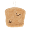Brown kitchen cloth shaped like a slice of bread with embroidered face and hanging loop