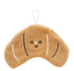 Brown kitchen cloth shaped like a croissant with hanging loop