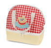 Red and white checkered lunch bag featuring a cute bear illustration with tag