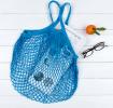 Blue French Style String Shopping Bag