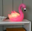 Pink flamingo night light shown with light on