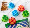 Six bright flower-shaped bag clips in blue, red, and green