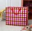 Large storage bag with a red, pink, and white gingham pattern and red handles.
